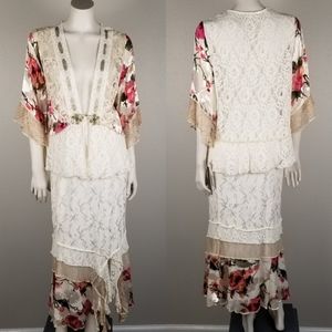 Vintage 90s Spencer Alexis Deadstock Bohemian 2 Piece Floral Lace Set Size S NWT